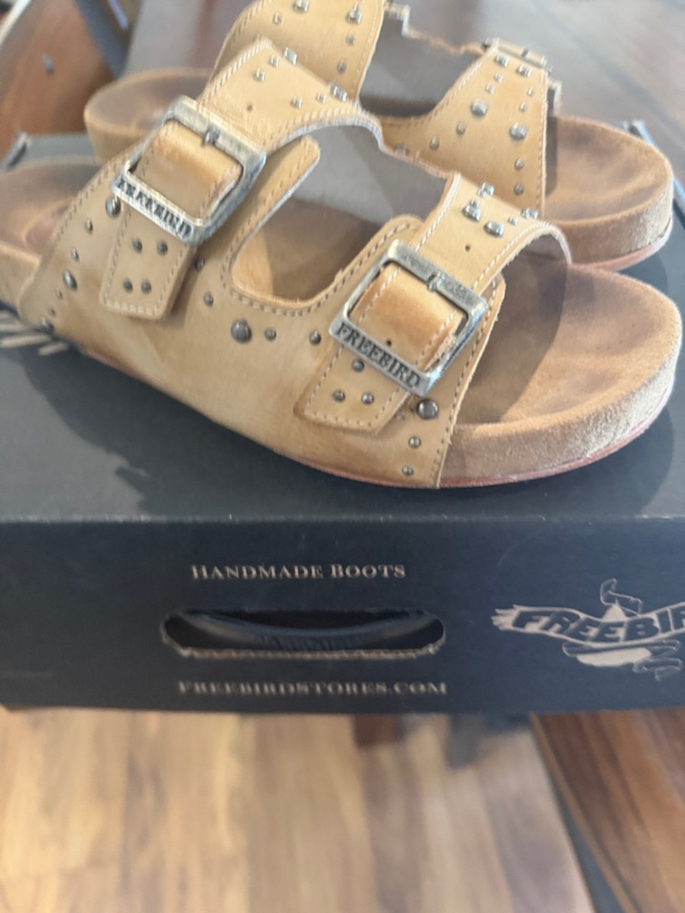 freebird Tan Studded Double-Buckle Kids Sandals